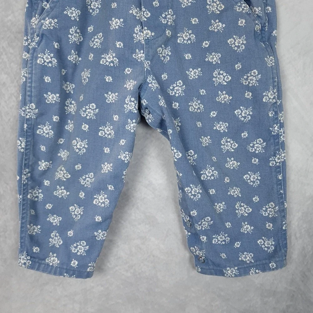 Vintage OshKosh Overalls Toddler Girls 2T Blue Floral Denim Bib Vestbak Snap Leg
